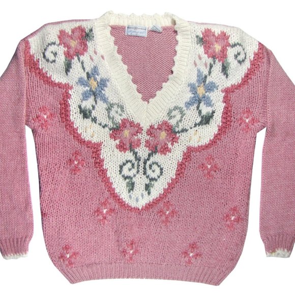 Vintage Pink Floral Sweater Maggie Lawrence Sport - Picture 1 of 3